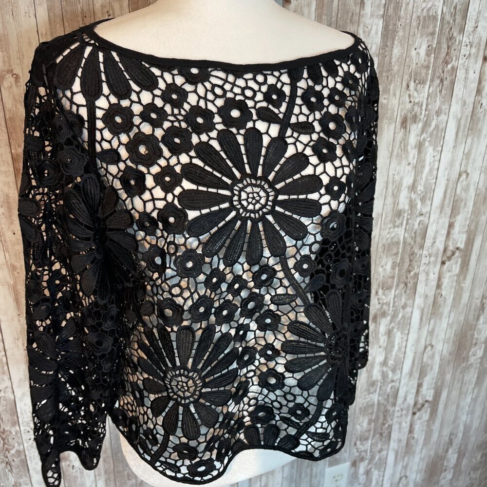 Grace Chuang Black Lace 3/4 Sleeve Overshirt size Medium - Picture 3 of 5